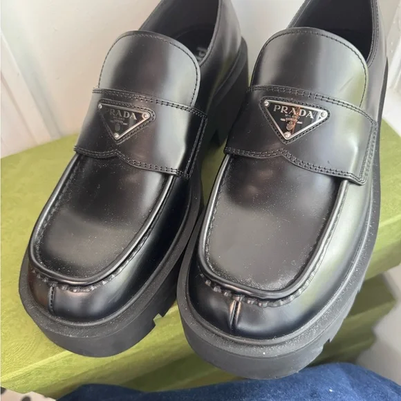 Prada Men\'s Classic Black Slip-On Loafers Black Brushed Leather Loafers | PRADA main image 4